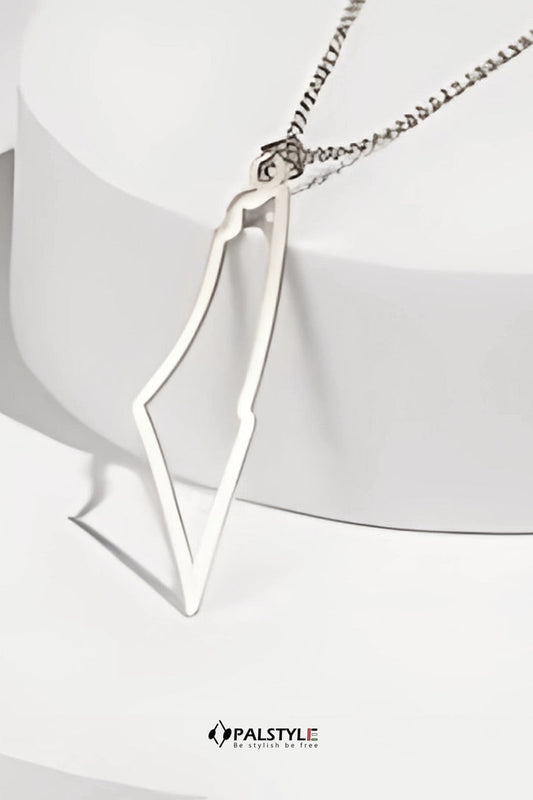 Free Palestine Map Silver Necklace - 925 Sterling | 40mm Hollow Design