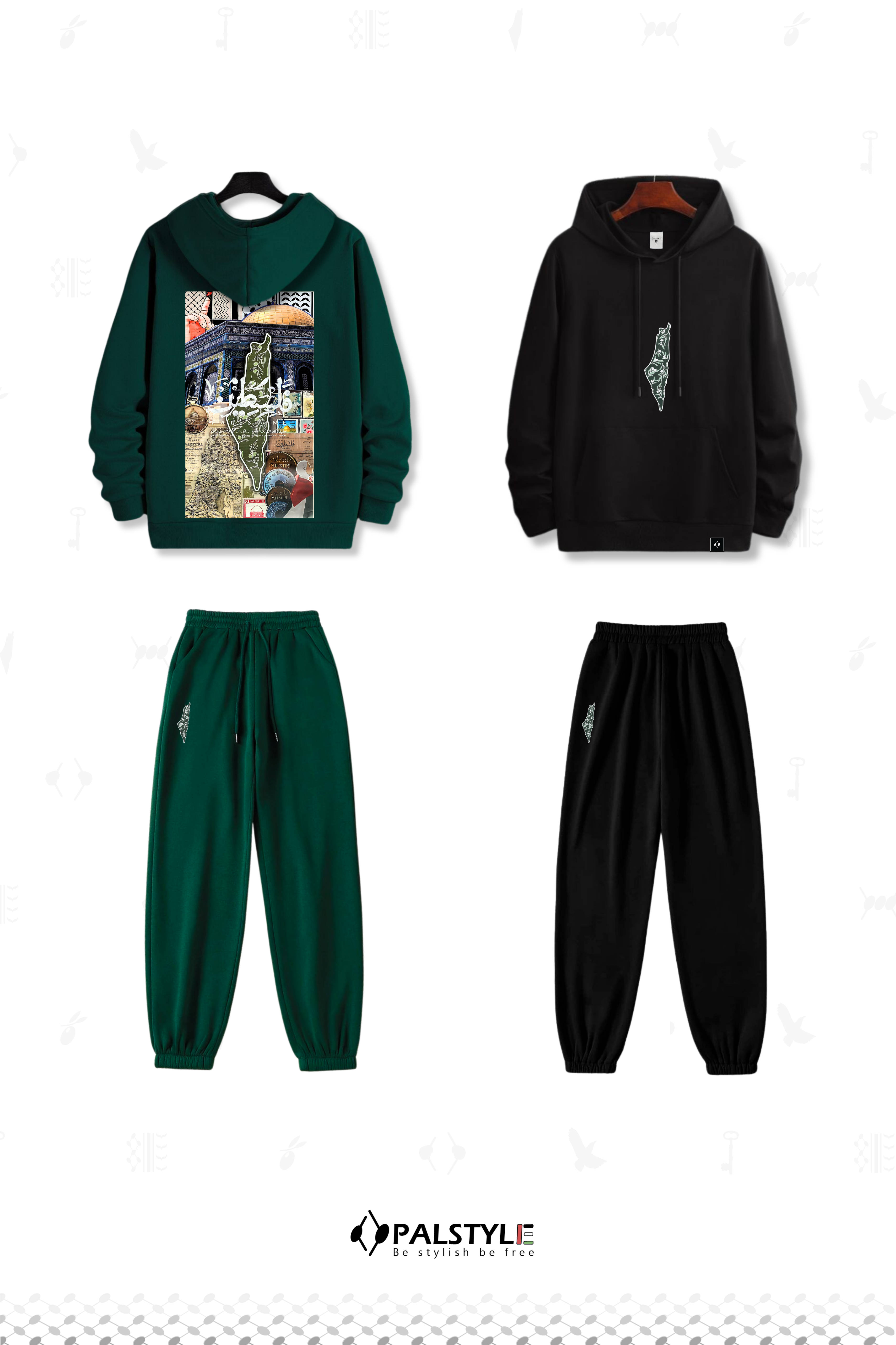 Palestinian Heritage Mosaic Tracksuit Set - Olive & Stamps Unisex