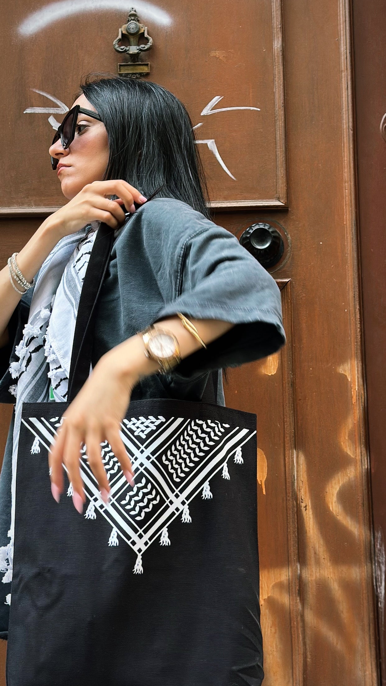 Palestinian Linen Tote Bag - Premium Print Quality | 40x35cm Beige & Black