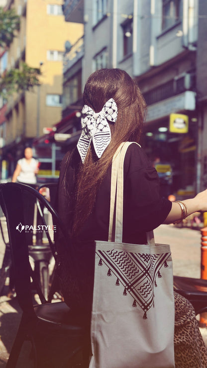 Keffiyeh Hair Clip | Handmade Palestinian Embroidery Black & White