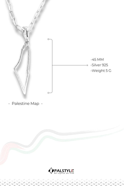 Free Palestine Map Silver Necklace - 925 Sterling | 40mm Hollow Design