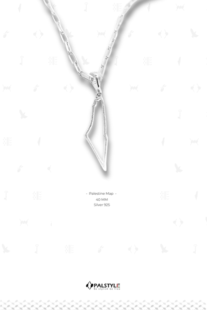 Free Palestine Map Silver Necklace - 925 Sterling | 40mm Hollow Design