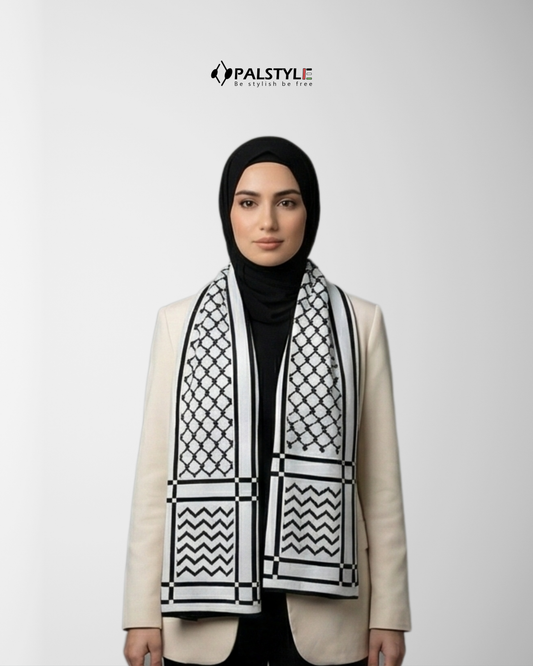 Palestinian Keffiyeh Double-Sided Knit Scarf - Black & White Reversible