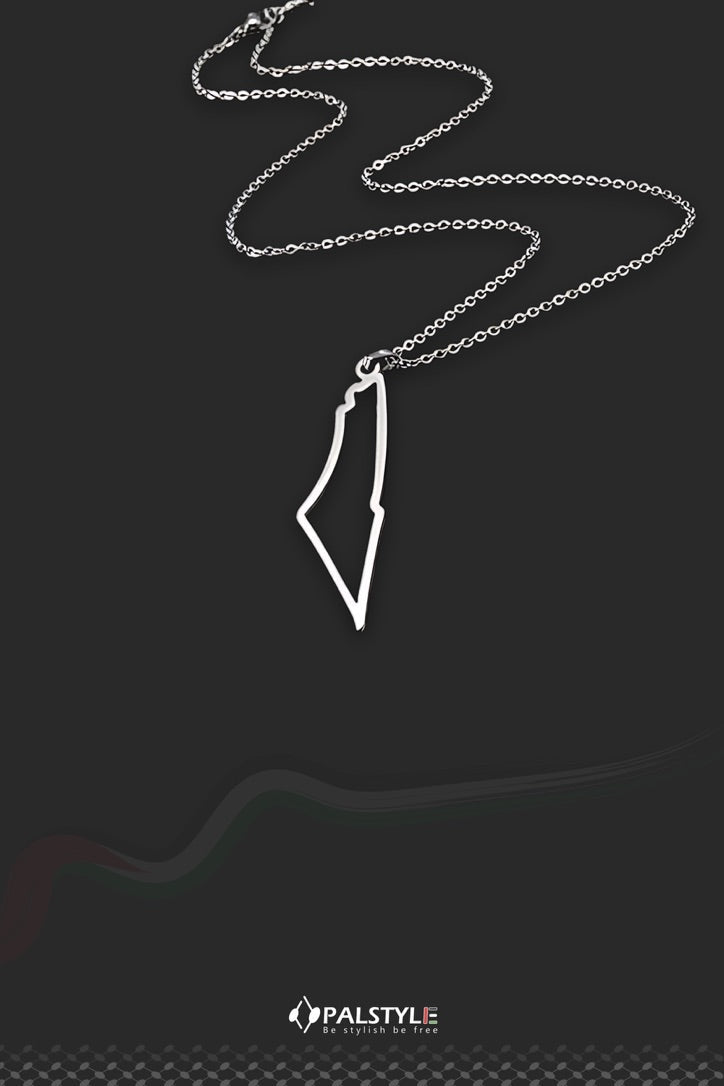Free Palestine Map Silver Necklace - 925 Sterling | 40mm Hollow Design