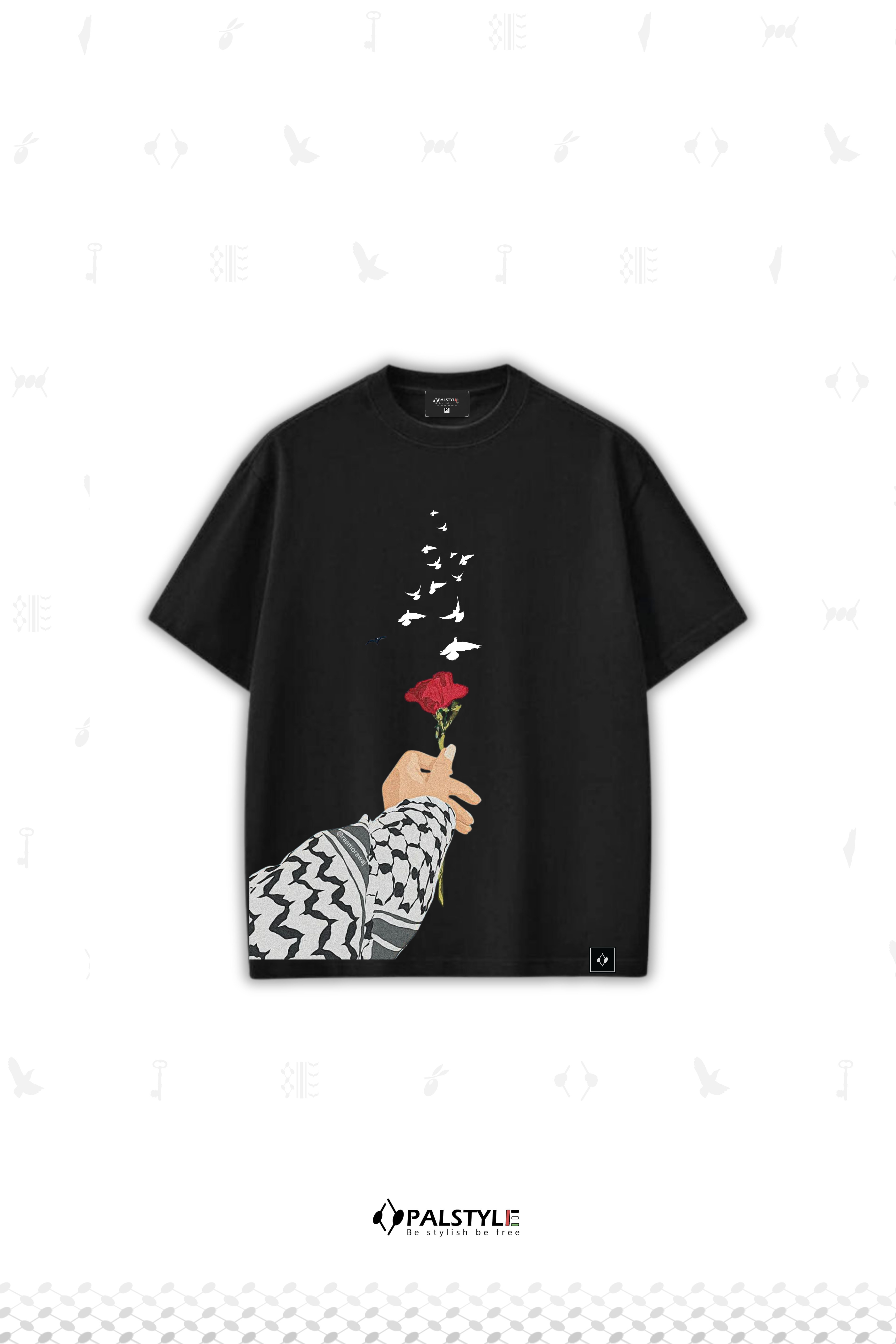 يد الكوفية والورد | Keffiyeh Rose & Doves Oversized Tee