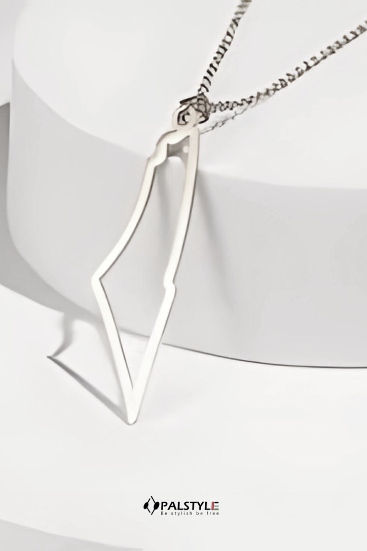 Free Palestine Map Silver Necklace - 925 Sterling | 40mm Hollow Design
