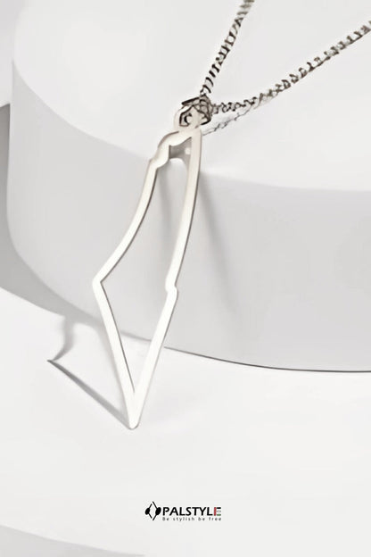 Free Palestine Map Silver Necklace - 925 Sterling | 40mm Hollow Design