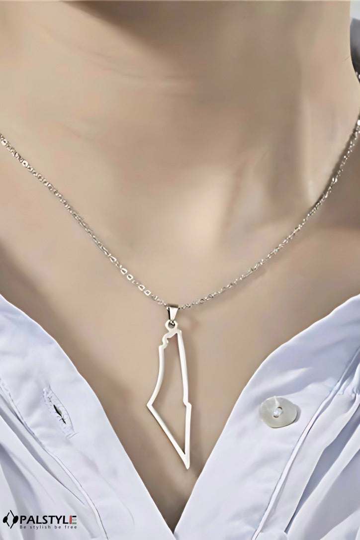 Free Palestine Map Silver Necklace - 925 Sterling | 40mm Hollow Design