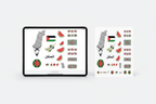 Digital product mockup showing Palestine stickers on iPad and printed sheet