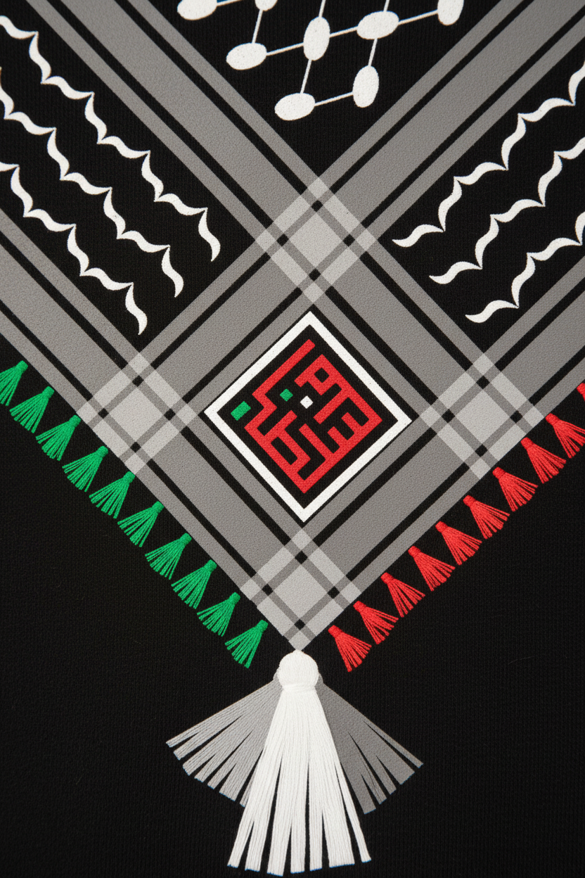Macro crossing point red Kufi green red tassels
