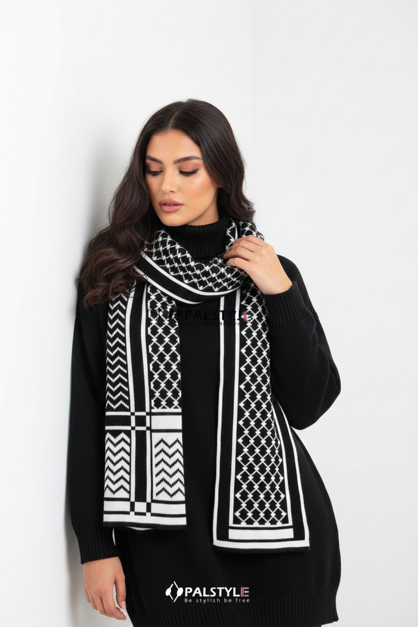 Shot A - Leaning pose black outfit keffiyeh scarf